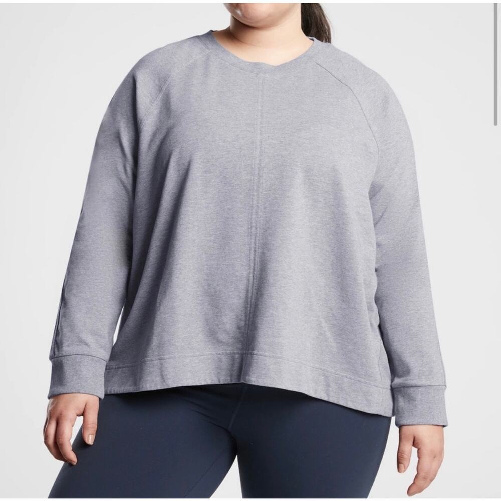 Athleta 1X Farallon Swing Blue Cotton Stretch Crewneck Pullover Sweatshirt